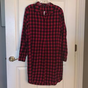 Madewell Red and Black Plaid Long Sleeve Dress